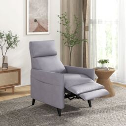 Costway Push Back Recliner Chair Linen Fabric Reclining Armchair Single Sofa in Grey - thumbnail 2