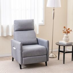 Costway Push Back Recliner Chair Linen Fabric Reclining Armchair Single Sofa in Grey - thumbnail 1
