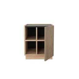 BIMOSSA Gaia Nightstand - Modern Nightstand with Storage, 47cm Chic Bedside Table with Striped Cabinet Door & Shelves in Light Brown - thumbnail 3