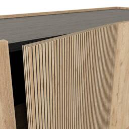 BIMOSSA Gaia Nightstand - Modern Nightstand with Storage, 47cm Chic Bedside Table with Striped Cabinet Door & Shelves in Light Brown - thumbnail 5
