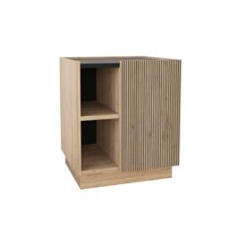 BIMOSSA Gaia Nightstand - Modern Nightstand with Storage, 47cm Chic Bedside Table with Striped Cabinet Door & Shelves in Light Brown - thumbnail 2