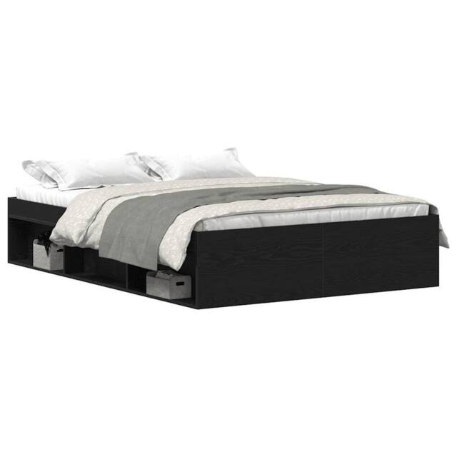 Berkfield Home Bed Frame without Mattress Black Oak 140x200 cm Engineered Wood - image 1