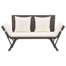Berkfield Home Beautiful Garden Bench with Cushions Brown 176 cm Poly Rattan - thumbnail 3