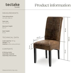 tectake Dining Chair Set Of 4 - Antique Brown in Dark Brown - Size: 4 Pack - thumbnail 6