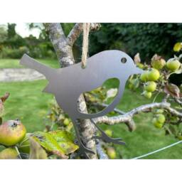 Poppyforge Hanging Robin Garden Art (Pack of 3) - W15 x H15 cm in Metallic Silver