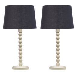 First Choice Lighting Set of 2 Bobbin - Ivory Lamps with Black & Gold Shades in White - thumbnail 1