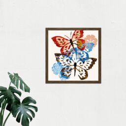"Artery8 Wall Art Print Butterflies Stamp Style Art Blue Red & Brown on White Nature Painting Square Framed Picture 16X16 Inch - Size: W16"" x H16""" - thumbnail 2