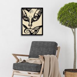"Artery8 Wall Art Print Abstract Boho Portrait Cat Sketch Cat Tribal Intricate Art Framed in Black - Size: W12"" x H16""" - thumbnail 2