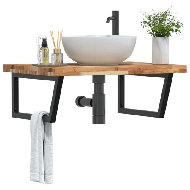 Berkfield Home Basin Shelf Wall Mounted Steel & Solid Wood Acacia in Brown - image 1