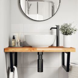 Berkfield Home Basin Shelf Wall Mounted Steel & Solid Wood Acacia in Brown - thumbnail 3