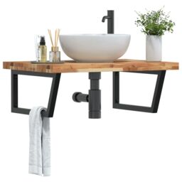 Berkfield Home Basin Shelf Wall Mounted Steel & Solid Wood Acacia in Brown - thumbnail 1