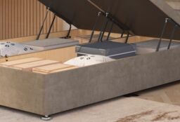 Somnior Ziggy Plush Velvet Ottoman Bed Base with Floor Standing Headboard in Beige - Size: Single - thumbnail 4