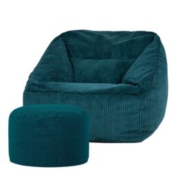 icon Corduroy Bean Bag Armchair & Round Beanbag Footstool in Teal - thumbnail 3
