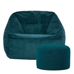 icon Corduroy Bean Bag Armchair & Round Beanbag Footstool in Teal - thumbnail 4
