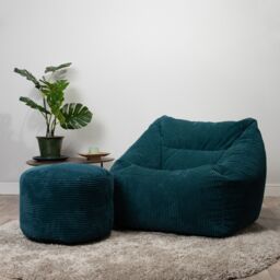 icon Corduroy Bean Bag Armchair & Round Beanbag Footstool in Teal