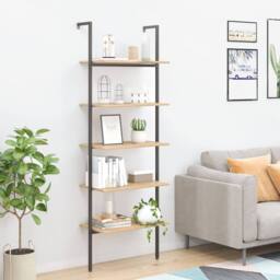 Berkfield Home 5-Tier Leaning Shelf Light Brown & Black 64x35x185 cm - Size: 64 x 35 x 185 cm - thumbnail 2