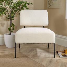Home Source Boucle Accent Chair Black Metal Legs Modern Home Living Seating in Cream - thumbnail 4