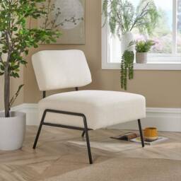 Home Source Boucle Accent Chair Black Metal Legs Modern Home Living Seating in Cream - thumbnail 2