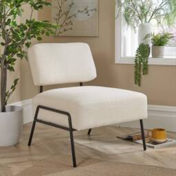 Home Source Boucle Accent Chair Black Metal Legs Modern Home Living Seating in Cream
