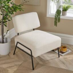 Home Source Boucle Accent Chair Black Metal Legs Modern Home Living Seating in Cream - thumbnail 3