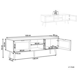 Wyld and Coco TV Stand Black Wood with Rattan Fronts 2 Cabinets W150 x D40 x H52cm - thumbnail 3