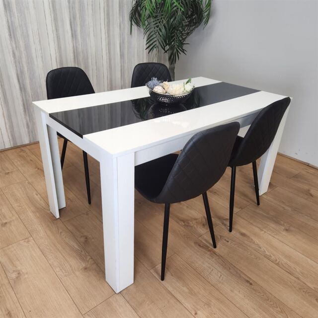 KOSY KOALA Modern Dining Table Set With 4 Black Gem Pattern Chairs Dining Room Furniture in White - image 1