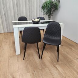 KOSY KOALA Modern Dining Table Set With 4 Black Gem Pattern Chairs Dining Room Furniture in White - thumbnail 2