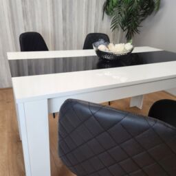 KOSY KOALA Modern Dining Table Set With 4 Black Gem Pattern Chairs Dining Room Furniture in White - thumbnail 7