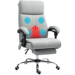 VINSETTO PU Vibration Massage Office Chair with Heat, Footrest, Light Grey - thumbnail 2