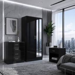 Harmin LUXURY Black 3 Piece Bedroom Furniture Set - Wardrobe, Chest & Bedside - thumbnail 1