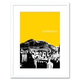 "Artery8 Wall Art Print Arthurs Seat Edinburgh Scotland Scottish Landmark Yellow Framed Art in White - Size: W7"" x H9""" - thumbnail 1