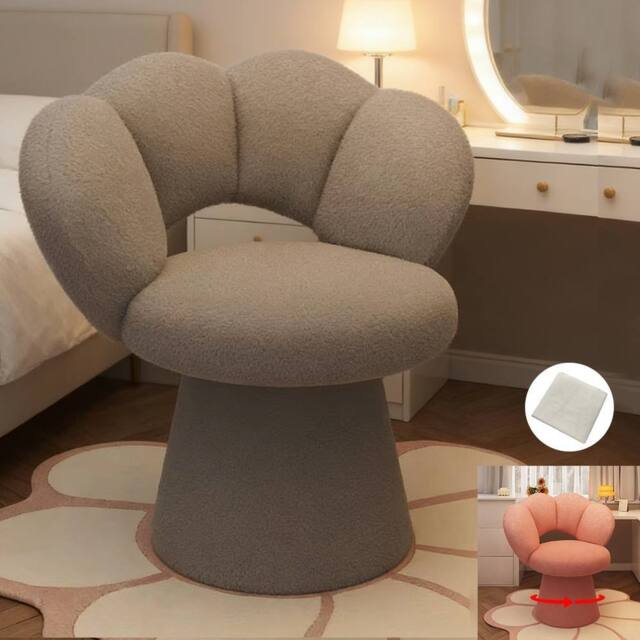 Ventryn Swivel Makeup Vanity Stool Dressing Chair in Taupe - image 1
