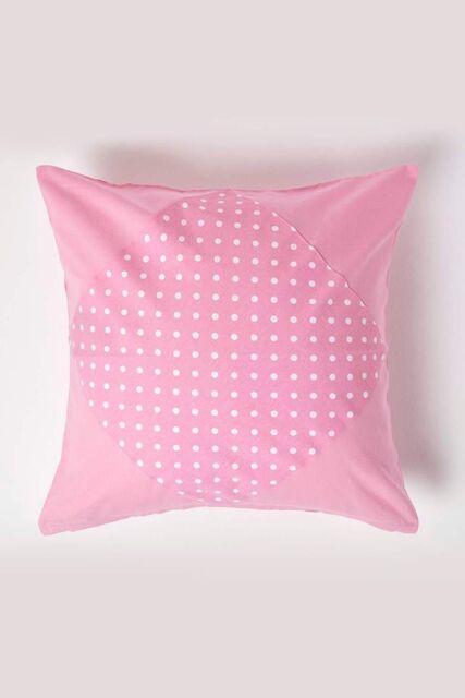 Homescapes Cotton Plain & Polka Dots Cushion Cover in Pink - Size: 45 cm x 45 cm - image 1