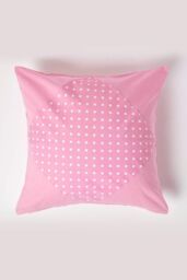 Homescapes Cotton Plain & Polka Dots Cushion Cover in Pink - Size: 45 cm x 45 cm - thumbnail 1