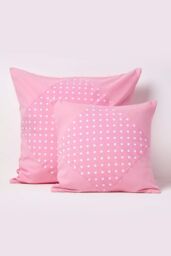 Homescapes Cotton Plain & Polka Dots Cushion Cover in Pink - Size: 45 cm x 45 cm - thumbnail 5