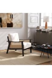 Fabric Rattan Accent Wooden Single Sofa Chair in Beige - thumbnail 2