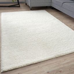 THE RUGS Soft Plain High Pile Shaggy Rugs & Runners Living Room Bedroom 380 in White - Size: 60 cm x 110 cm - thumbnail 1