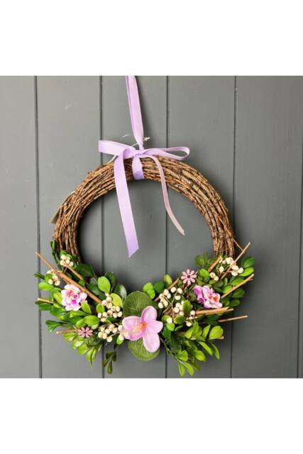 KDMD Brown & Green Boxwood & Flower Wreath - image 1