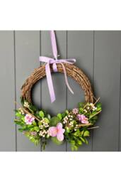 KDMD Brown & Green Boxwood & Flower Wreath - thumbnail 2