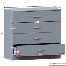 HD Designs Riano 4 Drawer Chest of Drawers Storage in Grey - thumbnail 2