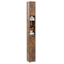 Costway 180 cm Tall Bathroom Cabinet Narrow Storage Organizer w/ 3 Doors in Brown - thumbnail 9