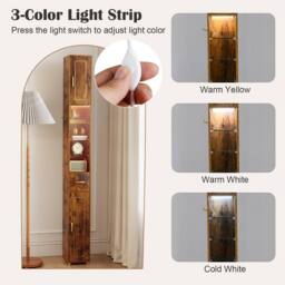 Costway 180 cm Tall Bathroom Cabinet Narrow Storage Organizer w/ 3 Doors in Brown - thumbnail 5