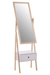 Orsina Full Length Mirror Stand, Modern Ladder Design Large Bathroom Mirror, Stable Design Large Tall Mirror Stand in Natural