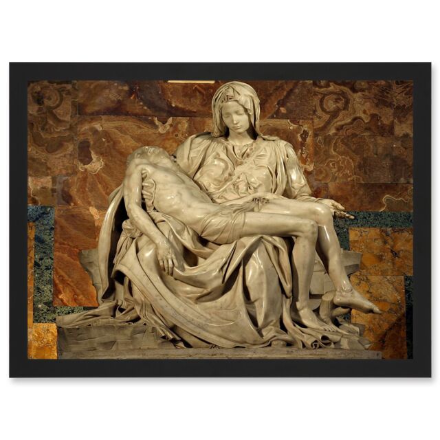 Artery8 Michelangelo Pieta 1499 Painting A4 Artwork Framed Wall Art Print in Black - image 1