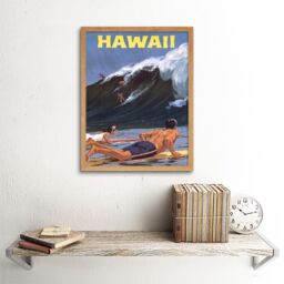 "Artery8 Wall Art Print Travel Tourism Retro Poster Hawaii USA Summer Surf Surfing Ocean Sea Wave Art Framed in Light Oak - Size: W12"" x H16""" - thumbnail 2
