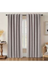H&O Direct Beige Faux Linen Blackout Curtains Pair with Back Tab & Pole Pocket Top, 168cm W x 229 cm H - thumbnail 2
