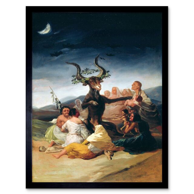 "Artery8 Wall Art Print Francisco Goya 1798 Witches Sabbath Painting Goat & Coven in Fantasy Landscape Art Framed - Size: W12"" x H16""" - image 1