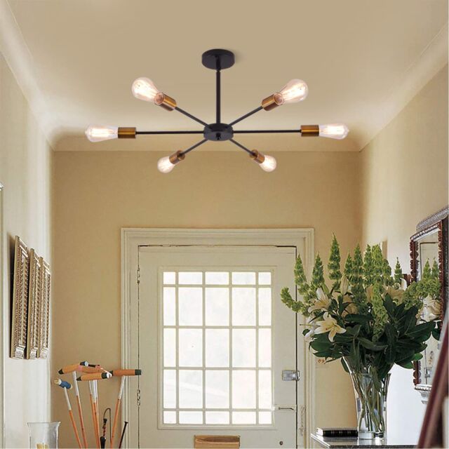 Garwarm 6-Lights Sputnik Modern Industrial Chandelier for Farmhouse Kitchen Living Room in Black - image 1