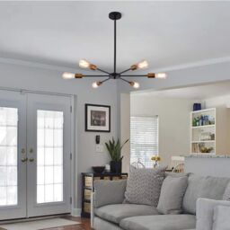 Garwarm 6-Lights Sputnik Modern Industrial Chandelier for Farmhouse Kitchen Living Room in Black - thumbnail 2