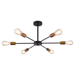 Garwarm 6-Lights Sputnik Modern Industrial Chandelier for Farmhouse Kitchen Living Room in Black - thumbnail 5